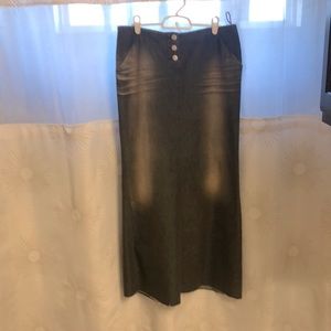 Miss Sixty, Italian denim skirt with high back slit. Size 8-10. Distressed look.